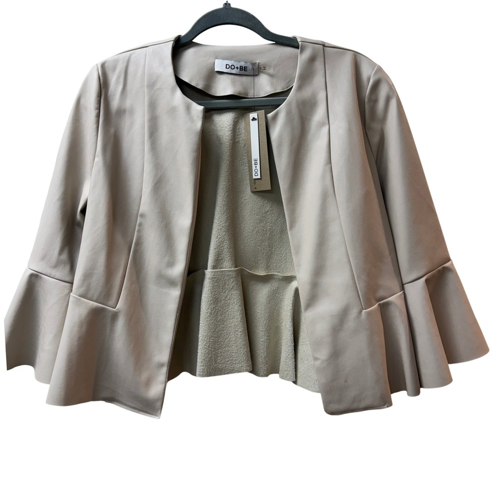 DO+BE Tan Faux Leather Bell‎ Sleeve Peplum Jacket NWT Size L R14823